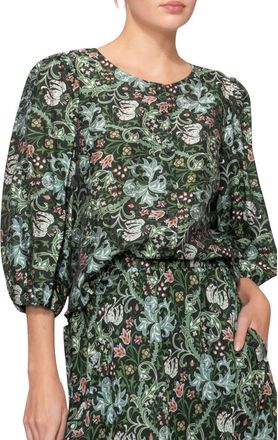 Melloday Puff Sleeve Button-Up Shirt in Green Multi at Nordstrom, Size X-Small
