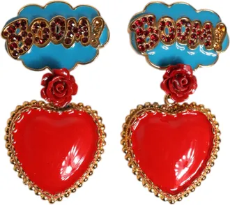Dolce & Gabbana Gold Heart BOOM Cartoon Crystal Clip-On Womens Earrings