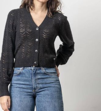 Lilla P Full Sleeve Cardigan Sweater In Black