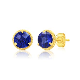 MAX + STONE 14k Yellow or White Gold 6mm Roped Halo Gemstone Round Stud Earrings
