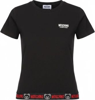 Moschino T-shirt met Logoband en Teddy Patch - Dames - T-shirts - Zwart - M - Katoen - Tops