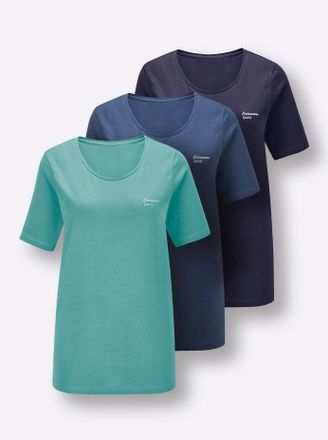 Catamaran Funktionsshirt CATAMARAN Dreierpack Shirts, Damen, Gr. 36/38, salbei, jeansblau, marine, 95% Baumwolle, 5% Elasthan, gemustert, gestreift, unifarben, 