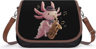 Generic Cute Axolotl Playing Saxophones Small Womens Crossbody Bags Shoulder Handbag with Adjustable Strap for Travel