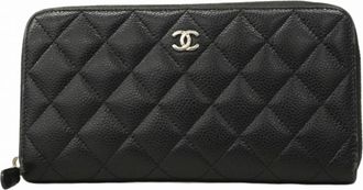 Chanel Black Grained Calfskin Long Wallet (Bi-Fold) (Pre-Owned)