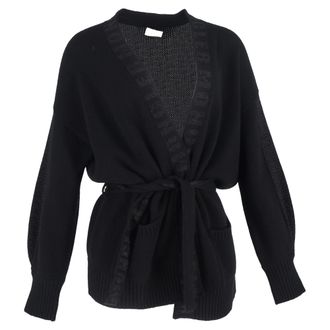 Moncler Moncler Robe Cardigan met logo-afwerking in zwarte wol