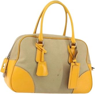 Prada Pre-owned Handbags, female, Beige, Size: ONE SIZE Pre-owned Canvas Handbag