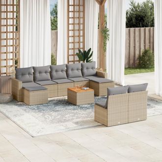 vidaXL Juego De Sof&aacute;s Jard&iacute;n Con Cojines Beige 10 Pzas Rat&aacute;n Sint&eacute;tico Vidaxl