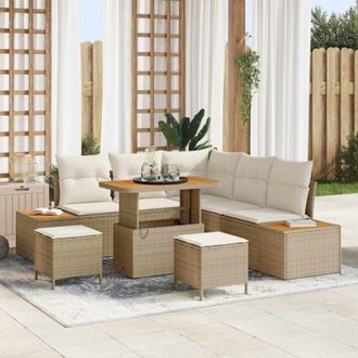 vidaXL Vidaxl - Conjunto De Sof&aacute; De Jard&iacute;n Con Coj&iacute;n 8 Pcs Beige Polirat&aacute;n