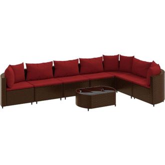 vidaXL Set Sof&aacute;s De Jard&iacute;n 8 Piezas Y Cojines Rat&aacute;n Sint&eacute;tico Marr&oacute;n Vidaxl