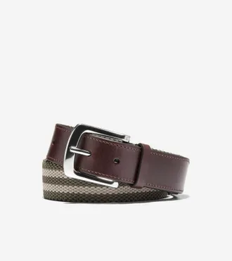 Cole Haan Mens Striped Canvas Stretch Belt - Beige Size 32