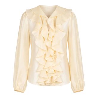 Twinset Blouses, female, Beige, Size: S Ruffled Front Blouse