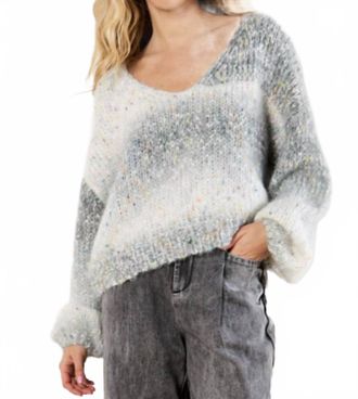 Apricot Tinsel Fleck V Neck Fisherman Sweater In Grey
