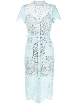 Self Portrait lace midi shirt dress - Blue