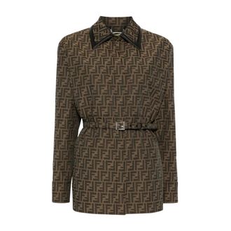 Fendi Jassen, Dames, Bruin, S, Katoen, FF Canvas Jacket