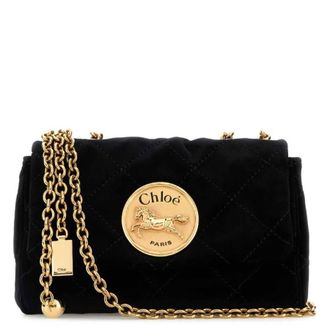 Chlo&eacute; Black Velvet Small Heritage Shoulder Bag