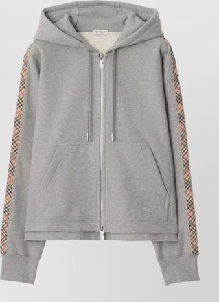 Burberry check detail cotton hoodie patterned sleeves
