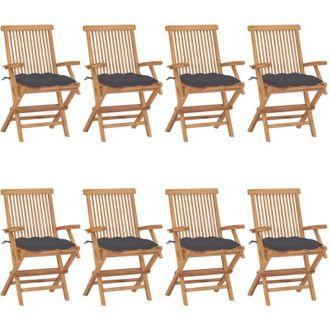 vidaXL Vidaxl - Sillas De Jard&iacute;n 8 Uds Madera Teca Con Cojines Gris Antracita