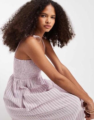 Jack & Jones Vestito lungo in seersucker rosa a righe