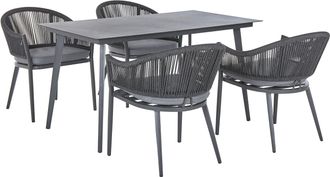 Beliani Conjunto De Comedor De Jard&iacute;n 4 Plazas Metal Gris Aluminio Acabado Mate Mesa Exterior 4 Sillas Con Cojines Moderno Mileto