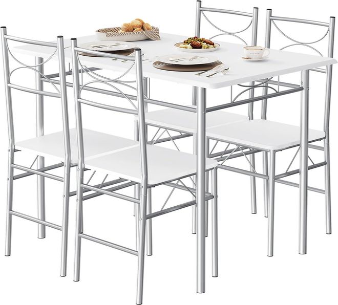 Woltu Esstisch mit 4 Stühlen, Essgruppe Set für 4 Personen, Sitzgruppe Küche Esszimmer, Küchentisch, mit Metallgestell, MDF, weiß silbern ab 107,09 €