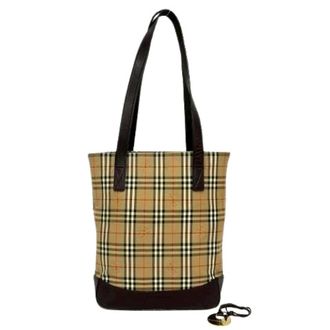 Burberry Pre-owned Tote Bags, female, Brown, Size: ONE SIZE Pre-owned Leather Canvas Tote Bag