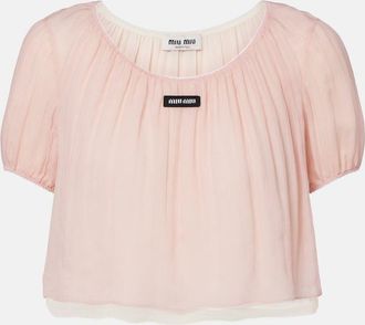 Miu Miu Crop top de chif&oacute;n de seda
