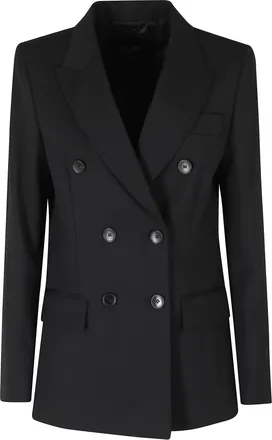 Seventy Black Double-Breasted Flap Pockets Polyester-Blend Jacket