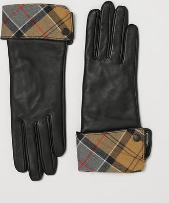 Barbour Womens Black Leather Gloves with Cuff and Button Closure