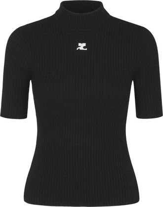 Courr&egrave;ges Zwarte Gebreide Jumper Shirt - Dames - Coltruien - Zwart - XS - Polyester - Truien & Vesten