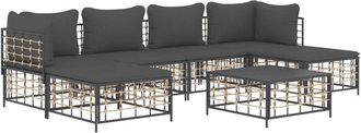 vidaXL Vidaxl - Set Muebles De Jard&iacute;n 7 Pzas Y Cojines Rat&aacute;n Pe Gris Antracita