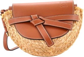 Loewe Brown Leather & Raffia Gate Leather Shoulder Mini (Authentic Pre-Loved)