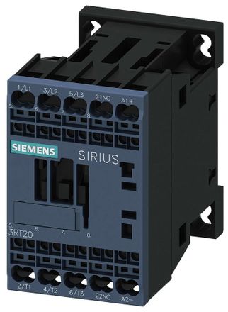 SIEMENS Contactor, Ac-3e, 12 A/5,5 Kw/400v, 3 Polos, Dc 24v, 1nc, Conexi&oacute;n Por Resorte, 3rt20172bb42