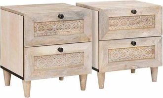 vidaXL Bedside Table 2 pcs Beige 40 x 33 x 46 cm Solid mango wood vidaXL
