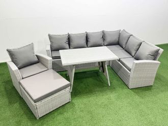 Fimous 8 Seater Garden Outdoor Rattan Furniture Set Rattan Corner Sofa in Light Grey