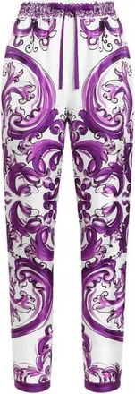 Dolce & Gabbana Tapered Trousers, female, Purple, Size: XS Majolica-print silk twill vanity trousers