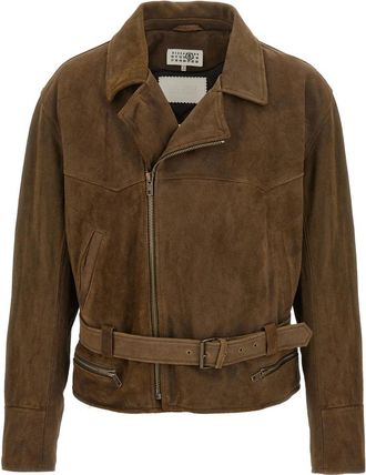 Maison Margiela Su&egrave;de Bikerjack - Heren - Leren en Su&egrave;de Jassen - Bruin - M - Su&egrave;de - Jassen