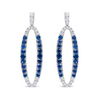House of Brilliance 18K White Gold 1 1/10 Cttw Diamond & Sapphire Openwork Oval Shaped Dangle Earrings at Nordstrom