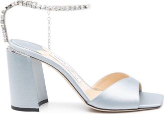 Jimmy Choo London Saeda 80mm crystal-strap sandals - women - Calf Leather/Calf Leather/Fabric/Fabric/Metal/glass - 39,5 - Blue