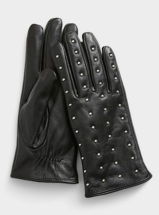 Simons Womens Studded leather gloves