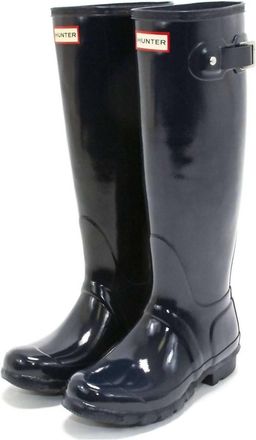 Hunter Womens Original Tall Gloss Rain Boot In Navy