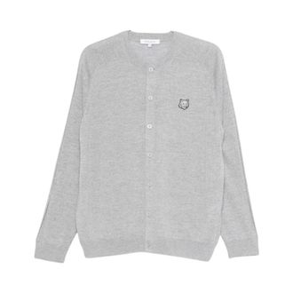 Maison Kitsun&eacute; Cardigans, male, Gray, Size: XL Fox Head Fine Merino Cardigan