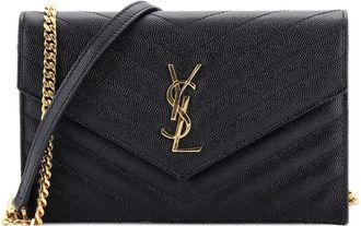 Saint Laurent Classic Monogram Wallet on Chain Matelasse Chevron Leather Small crossbody bag - Nero