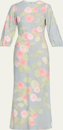 Bernadette Flower Printed Linen Long Dress