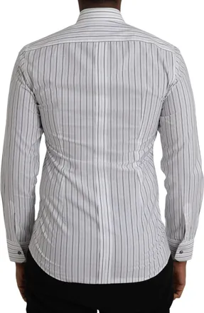 Dolce & Gabbana Black White Striped Formal Dress GOLD Mens Shirt