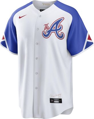 Nike Mens MLB Atlanta Braves City Connect Replica Baseball Jersey in White | T77001O2AW-CC4