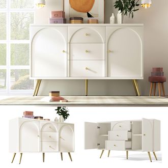 Matteo Sideboard Cabinet for Living Room, Chest of Drawers Cream White