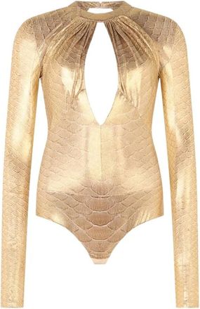 Roberto Cavalli Bodysuit met slangenprint - Dames - Bodies - Geel - L - Tops