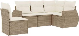 vidaXL Vidaxl - Juego De Sof&aacute;s Jard&iacute;n Con Cojines 5 Pzas Rat&aacute;n Sint&eacute;tico Beige