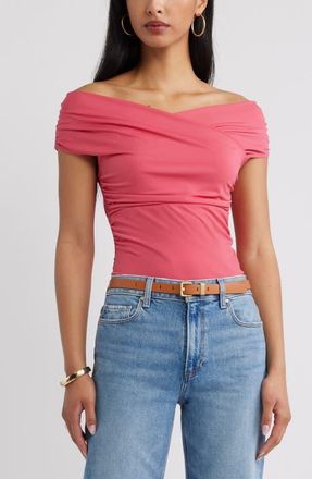 Open Edit Crossover Off the Shoulder Top in Pink Party at Nordstrom, Size Xx-Small