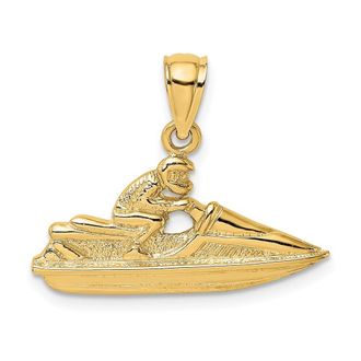 Diamond2Deal 14k Yellow Gold Textured 2-D Jet Ski Charm Pendant